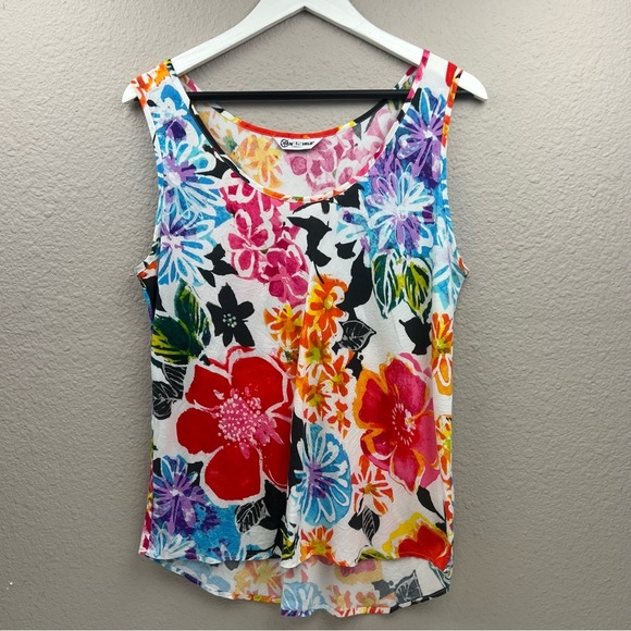 Jams World Tops - Jams World Hawaiian Floral Print Hi-Lo Tank Top Sz L